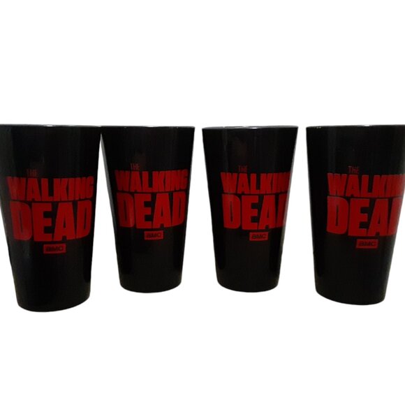 Set of 4 The Walking Dead AMC Pint Glasses Daryl Rick Michonne Glenn Blood 2015 - Picture 2 of 2